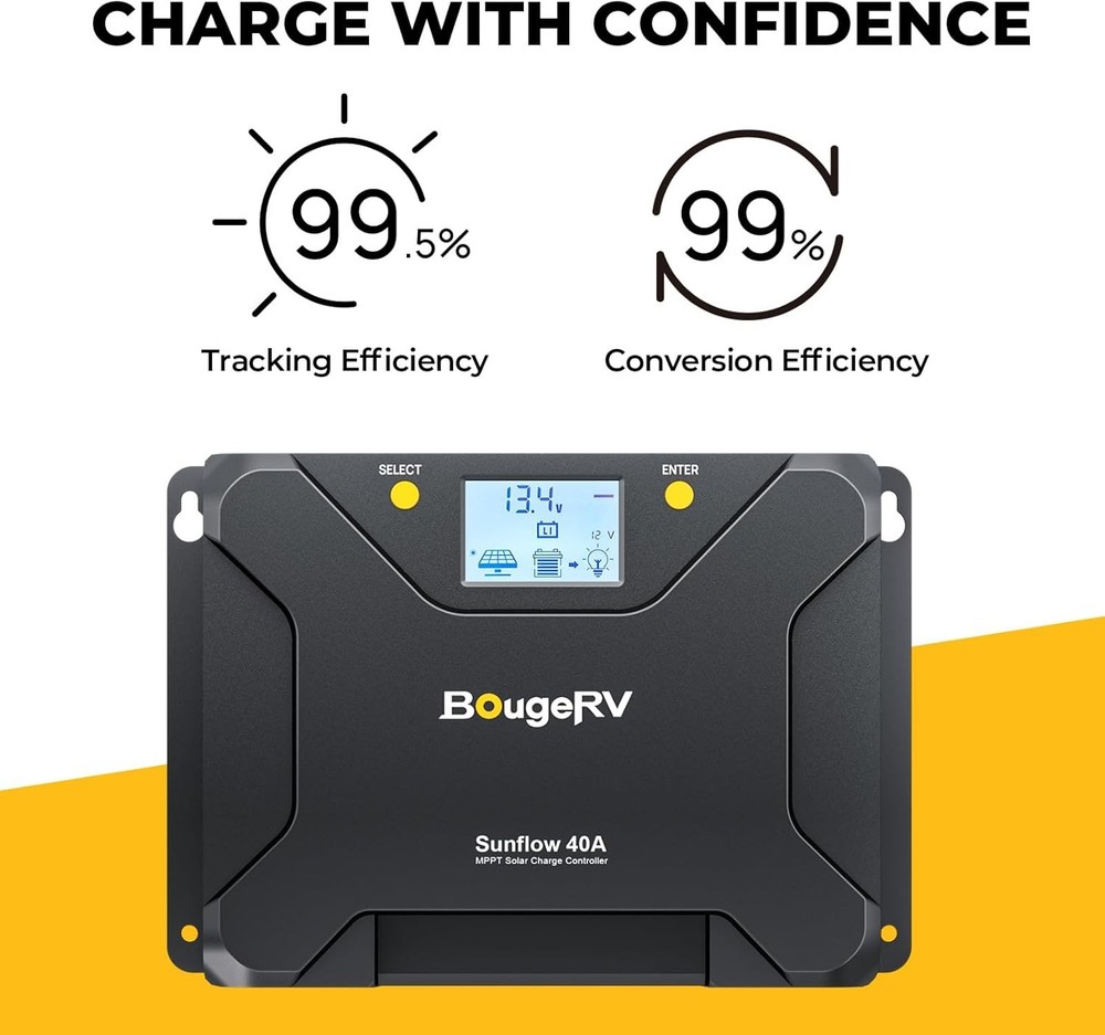 BougeRV MPPT Solar Charge Controller 40A, w/ Low-Temp Cut-Off, APP Control, Back