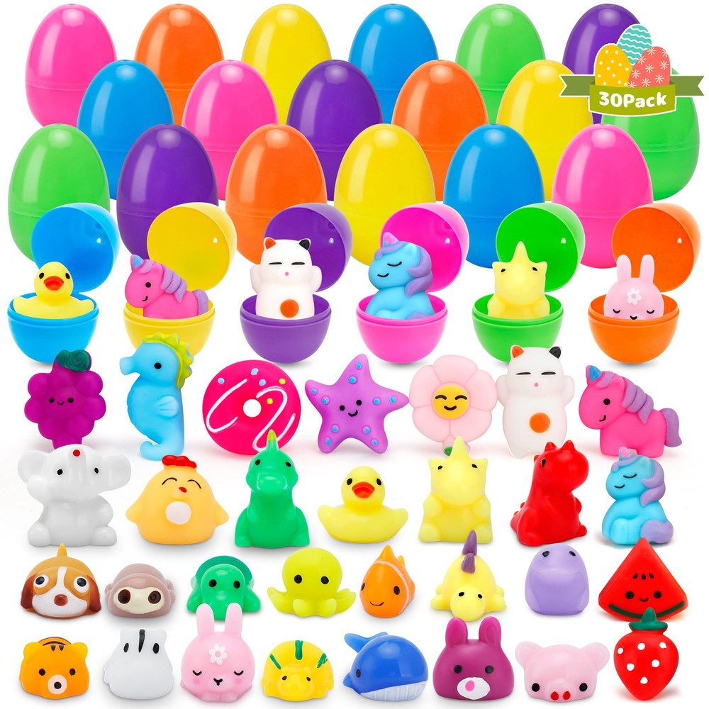 30 Pack Mochi Squishy Toys with Easter Eggs - Easter Basket Stuffers for Kids...