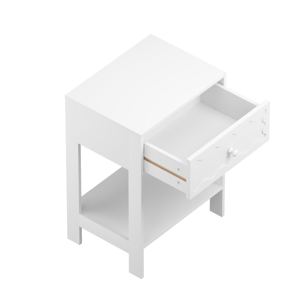 Modern Nightstand with Wave Pattern Drawer, Bedside Table with Solid Wood Frame