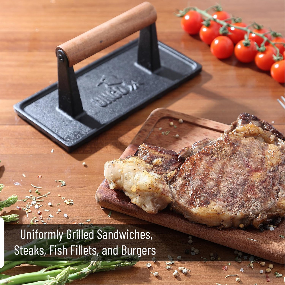 Cast Iron Grill Press: 6.9' round & 8.3' X 4.3' Rectangular - Burger & Meat Pres