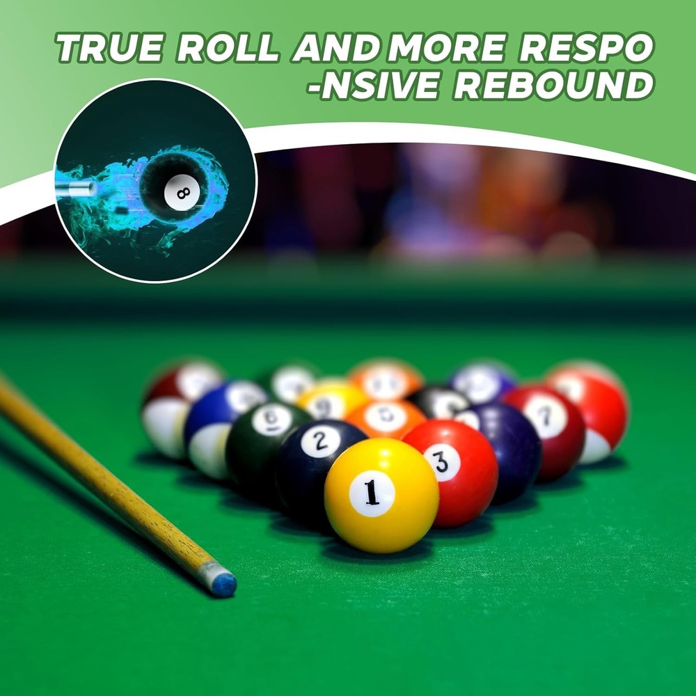 16 Regulation Size Billiard Balls Set 2-1/4" for Pool Tables - Solid & Stripes