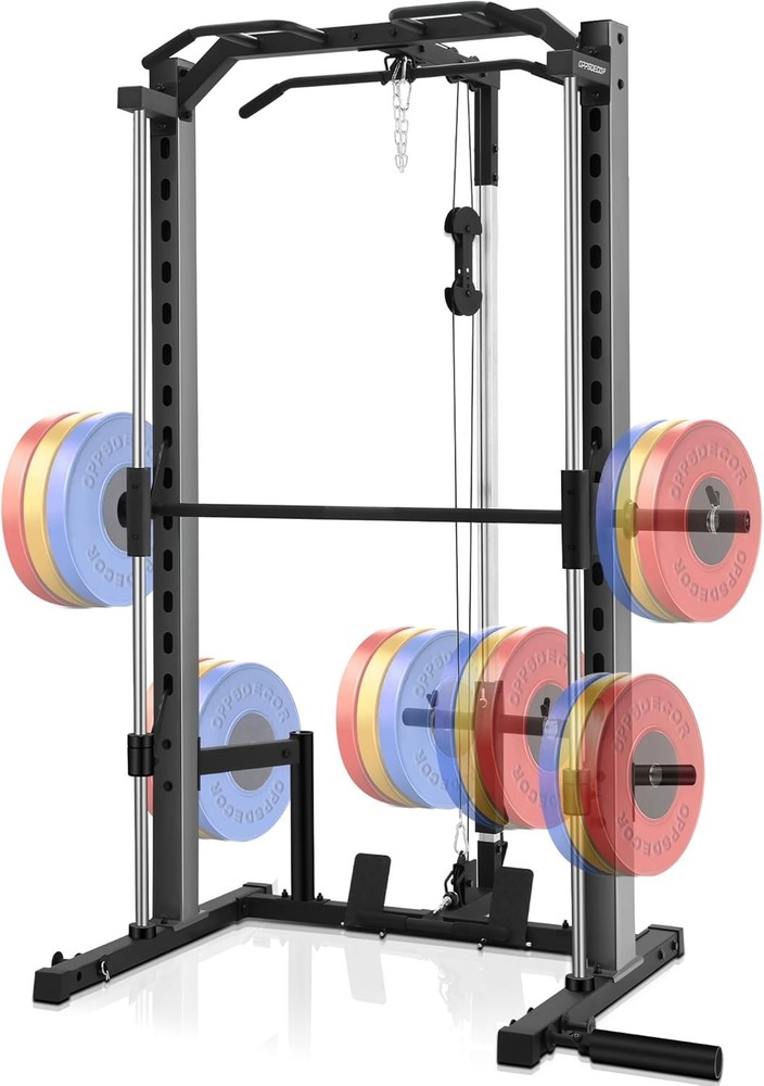 Smith Machine, Multi-Function Power Cage Squat Rack with LAT-Pull Down System US