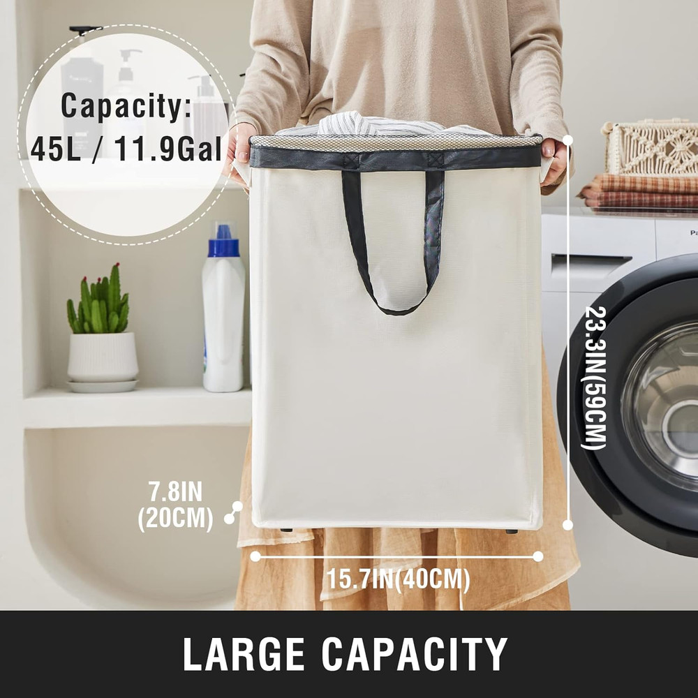 Slim Laundry Hamper with Removable Inner Bag and Side Handles, 45L Small Laundry