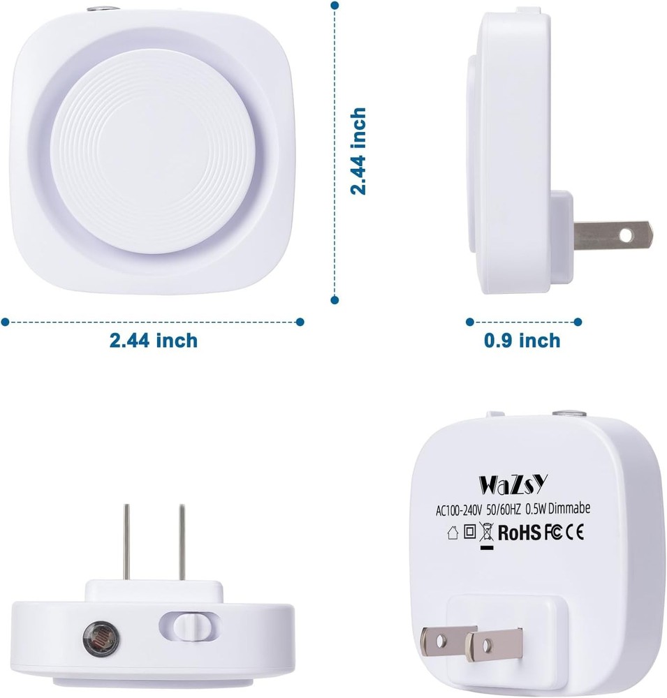 White Night Lights Plug into Wall, 4 Packs Dimmable Light with