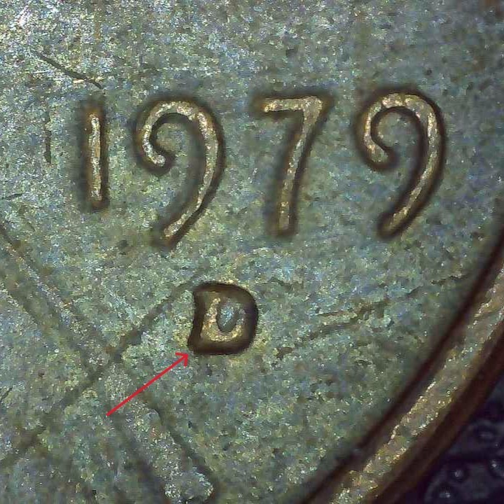 1979 D Lincoln Penny error repunched mintmark