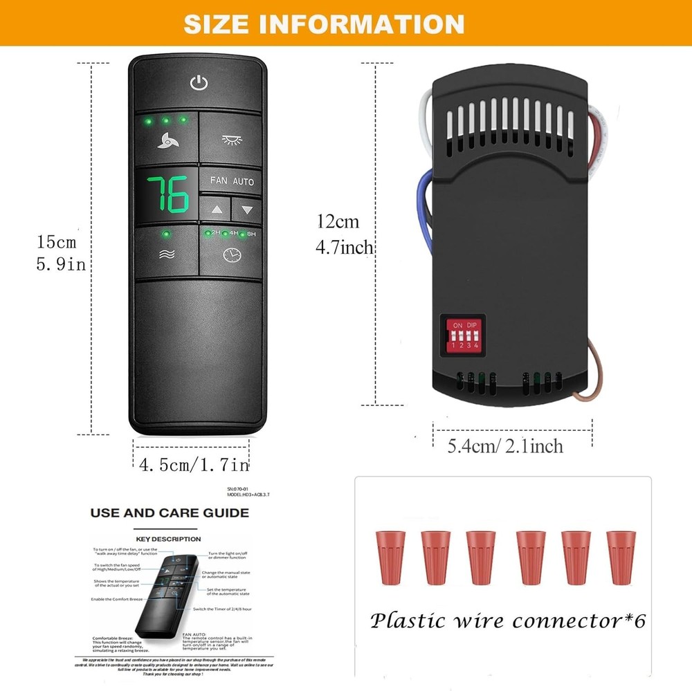 Universal Ceiling Fan Thermostatic Remote Control Kit Replacement for Hampton...