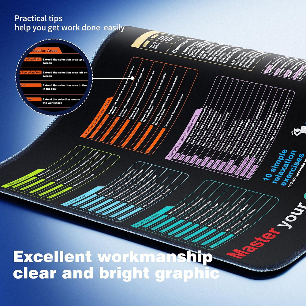 Excel Cheat Sheet Desk Pad—Contains 9 Major Excel Function Modules|Large XL Size