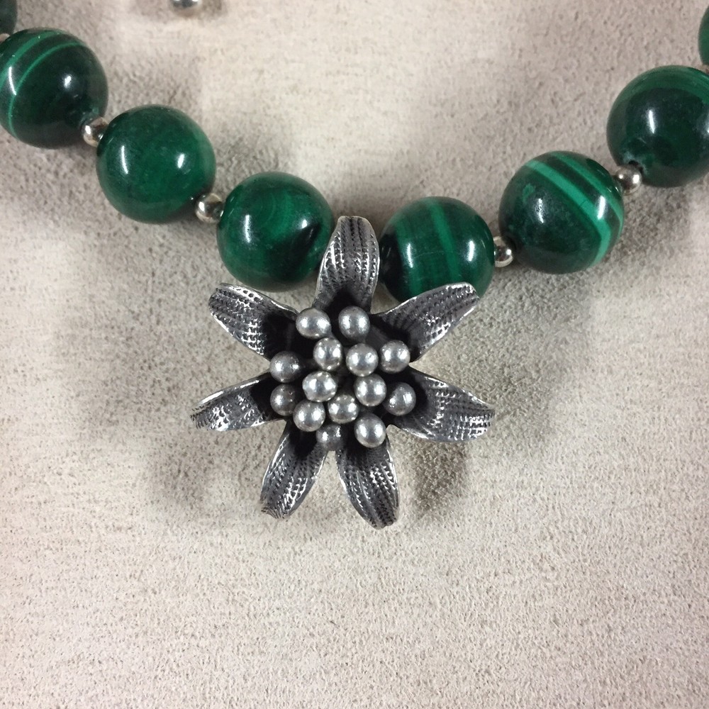 Sterling Silver Malachite Toggle Necklace 22”