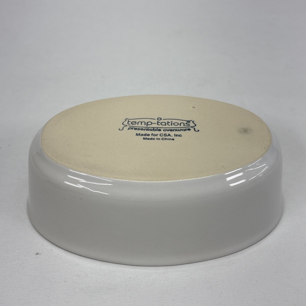 Temp-Tations Ovenware Stoneware 7" x 5" Oval Mini Baking Dish WHITE MINT