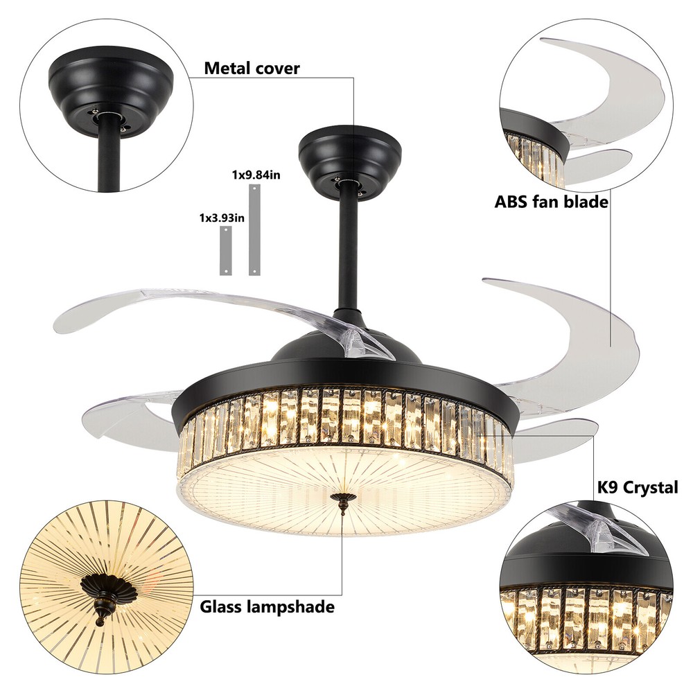 42 Inch Retractable LED Ceiling Fan Light with Remote Control and Timer