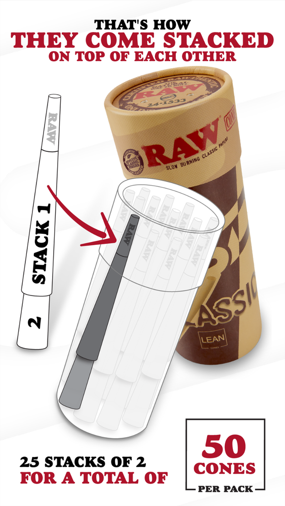 RAW Cones Classic Lean Special | 50 Pack | Natural Pre Rolled Rolling Paper