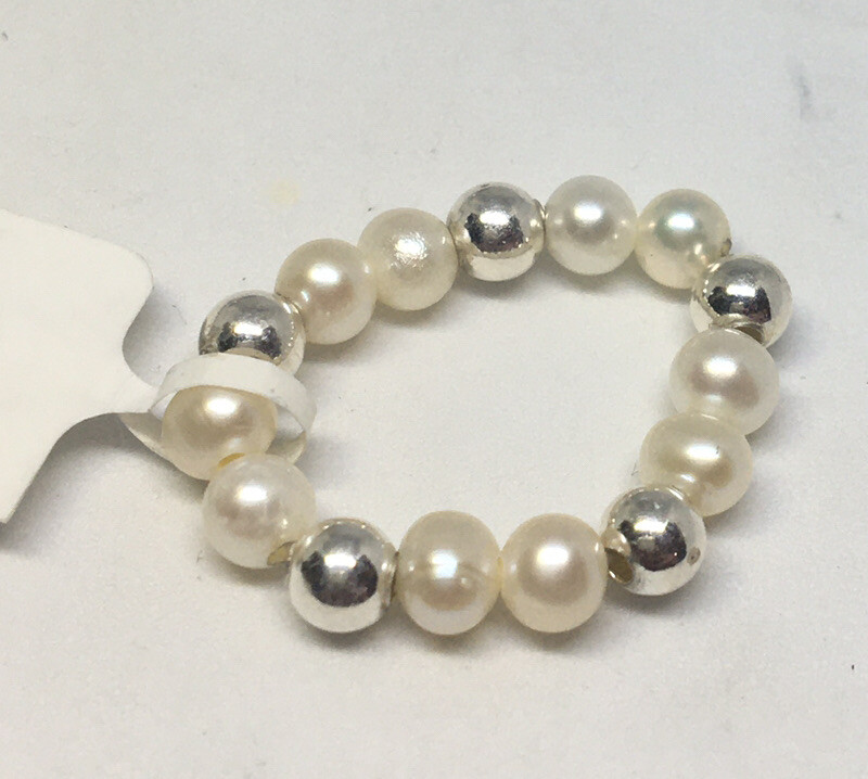 STERLING SILVER AUTHENTIC PEARL STRETCH RING SIZE 4 ADJUSTABLE GEMSTONE NEW