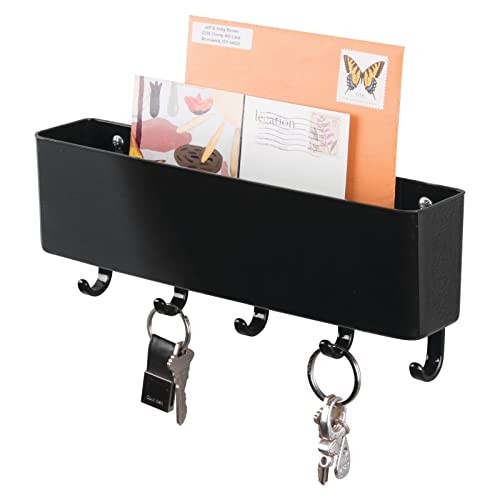Wall Mount Modern Plastic Mail Organizer Storage Basket - 5 Hooks - for Black