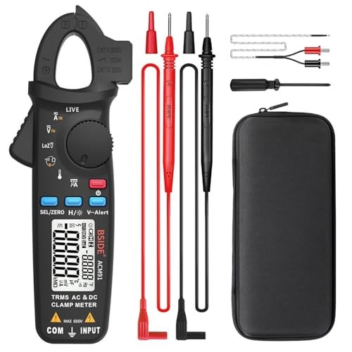 BSIDE DC Clamp Meter 1mA Current True RMS Auto-Ranging 6000 Counts Black
