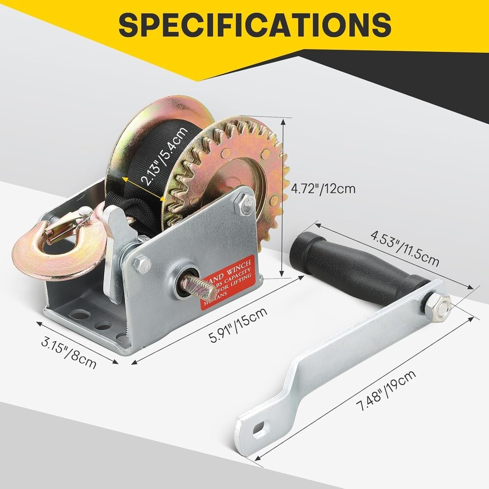 Compact 800LBS Hand Winch for Boats - Easy Install with Two-Way Ratchet System