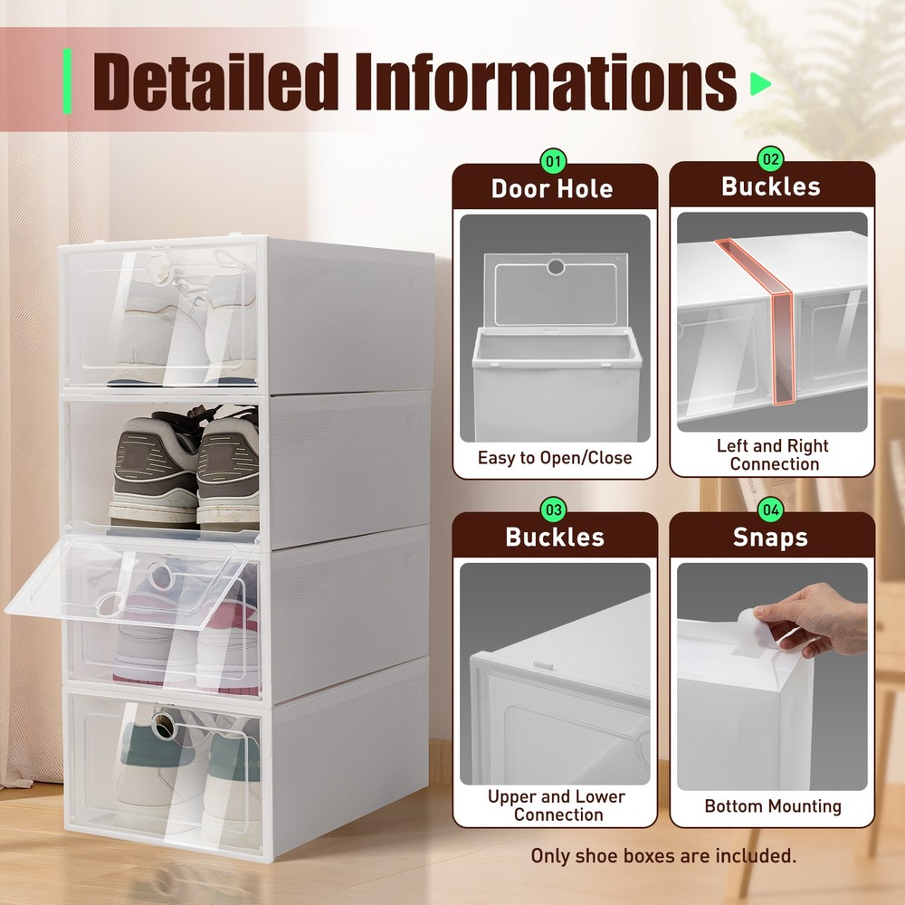 20Pcs Home Stackable Clear Plastic Transparent Shoe Box Storage Organizer