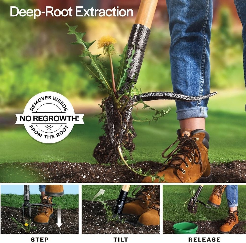 Durable Gardening Tool: Stand-Up 44-inch Weed Puller with Compact Storage Design