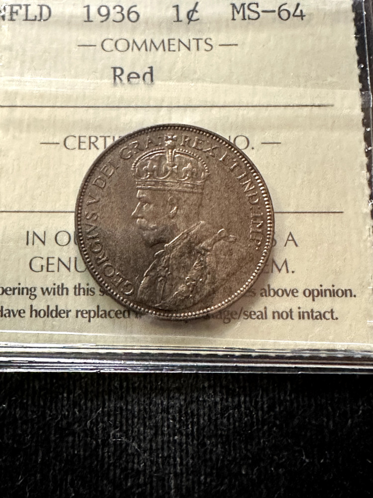 1936 Newfoundland Large ¢1 Cent, ICCS Graded**MS-64**