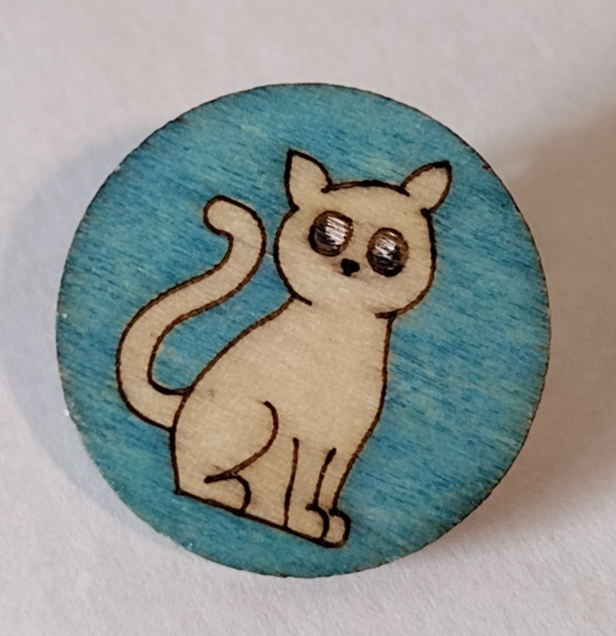 Kitty Cat Wood Round Lapel Pin