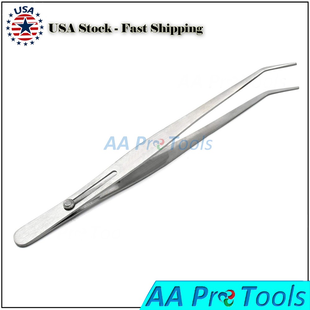 Tweezers Bent Tip Slide Locking Button Curved Smooth Tips Hobby Craft