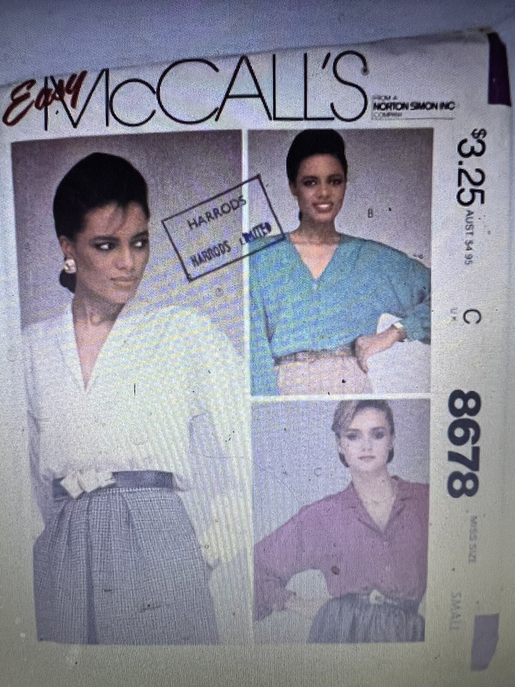 McCall's easy pattern 8678 Misses' button front Blouses size Small 10-12 uncut