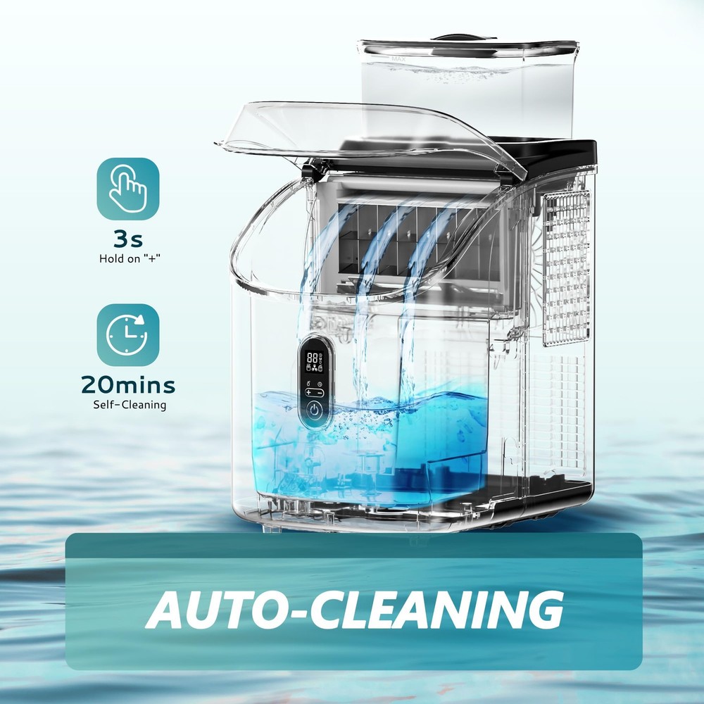 Ice Cube Maker Machine Countertop with External Water Tank, 2 Ways to Add Wat...