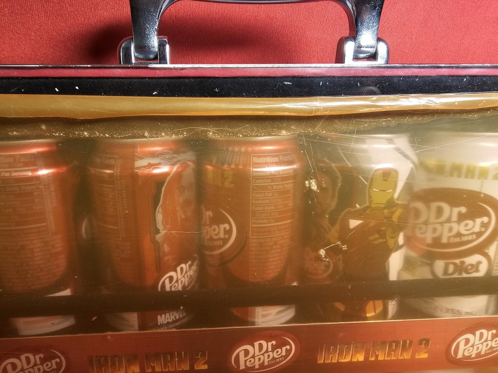 Dr Pepper Ironman 2 Briefcase - display case with 14 Empty Cans
