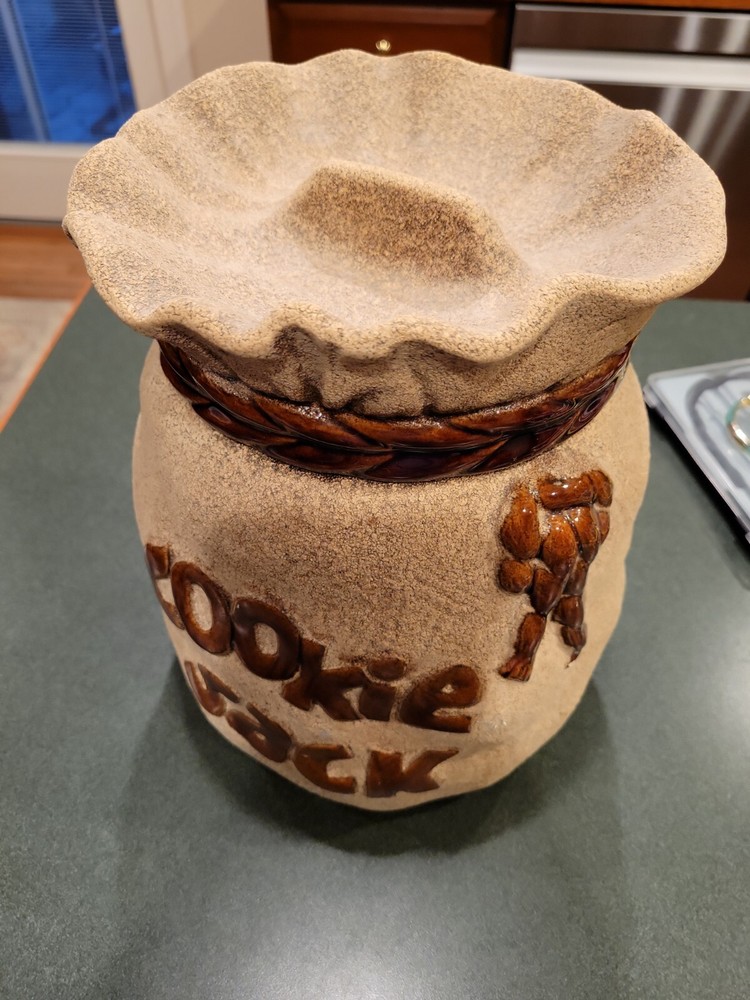 LARGE HANDMADE Art POTTERY COOKIE SACK COOKIE JAR 10.5"