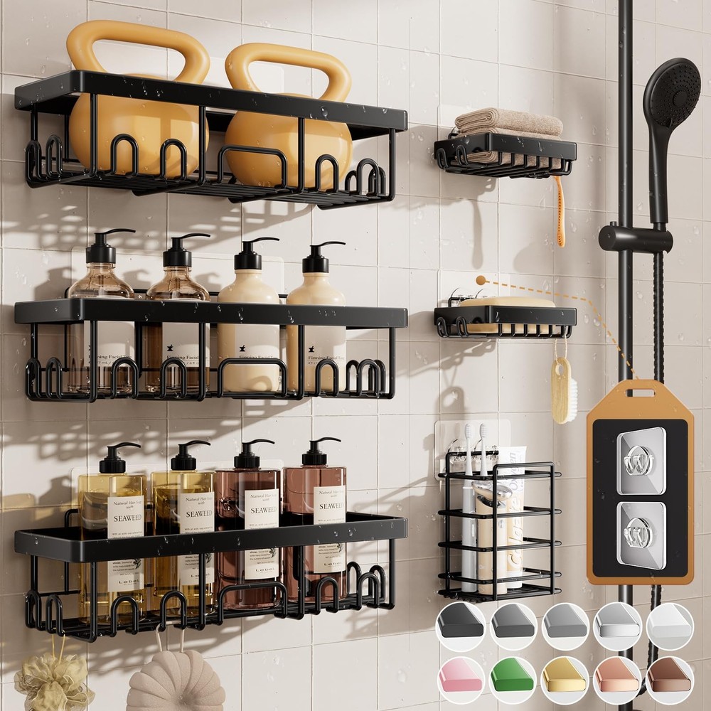 Veken Shower Caddy 6Pack, Advanced Rustproof Design, No Drilling Adhesive She...