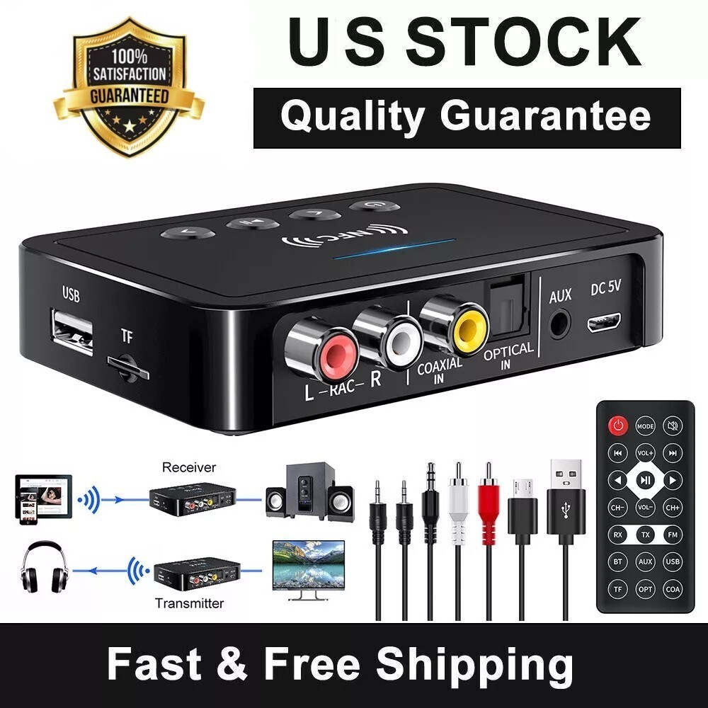 NFC Bluetooth 5.0 Transmitter Receiver 3.5mm AUX To 2 RCA Wireless Audio Adapter