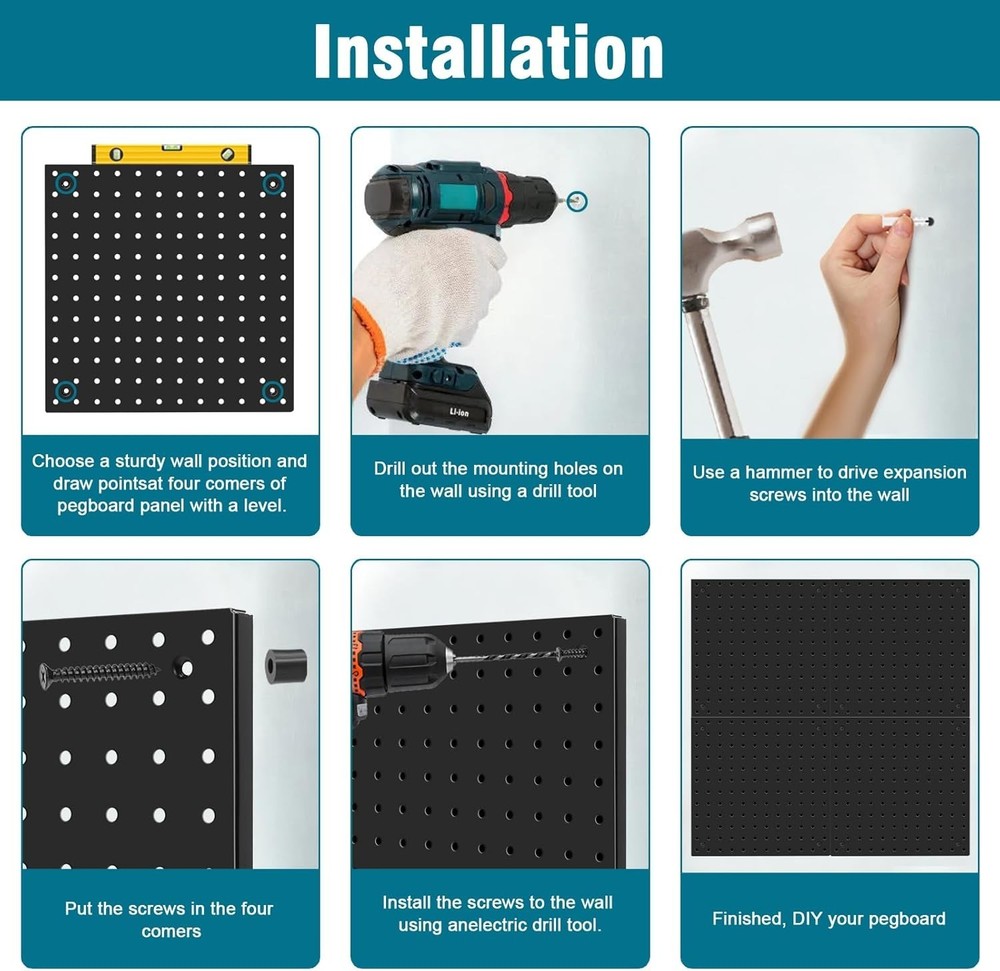 Peg Board Kit, Includes Pegboard and Accessories,with Hooks and Bins,Peg Boar...