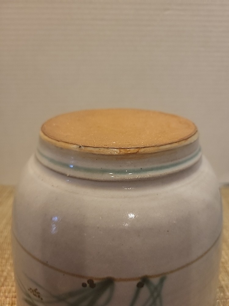 Vintage Brushed Designed Glazed Pottery Planter Marked