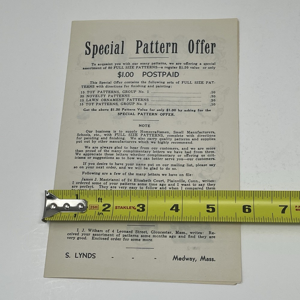 1950's S Lynds Pattern Service Plan Woodworking Catalog