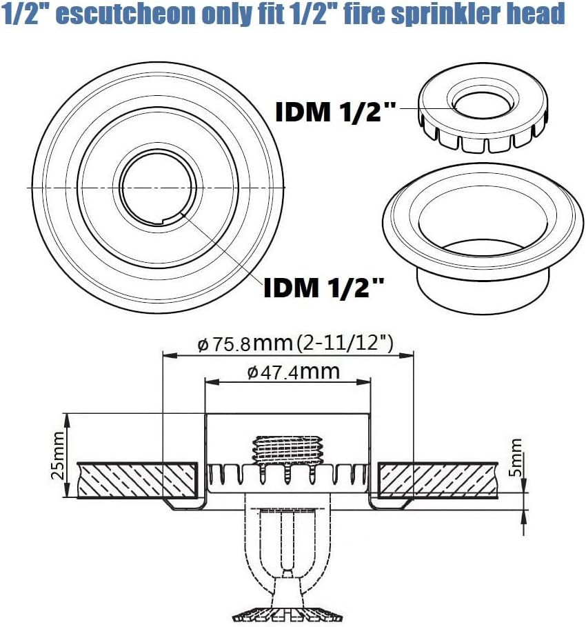 (10 Pack) 1/2" IPS Fire Sprinkler Head Escutcheon Plate 2 Piece Cover Ring