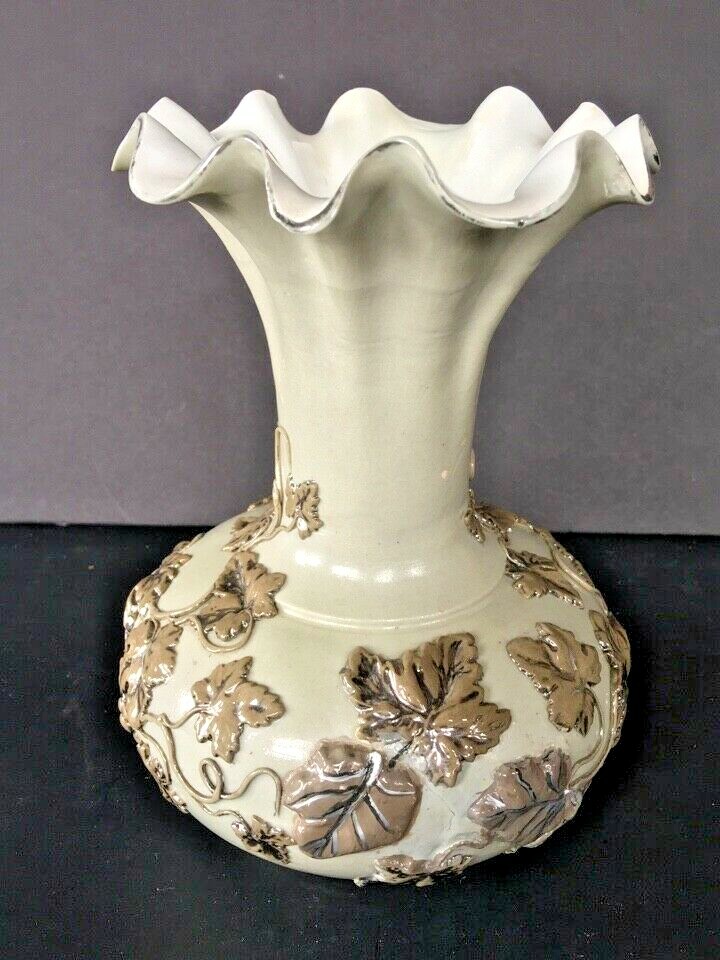 ANTIQUE LUSTERWARE APPLIED GRAPES VINES PORCELAIN VASE