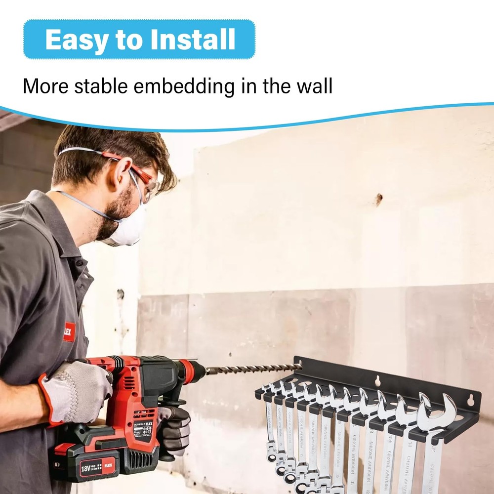 Wall Mount Wrench Organizer: Holds 12 Wrenches & 9 Other Tools Securely
