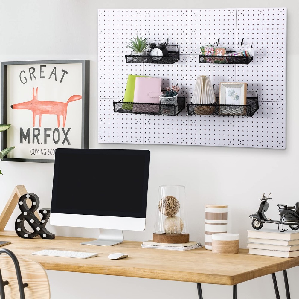 4 PCS Metal Pegboard Baskets with 8 Black Hooks Organizer Accessories