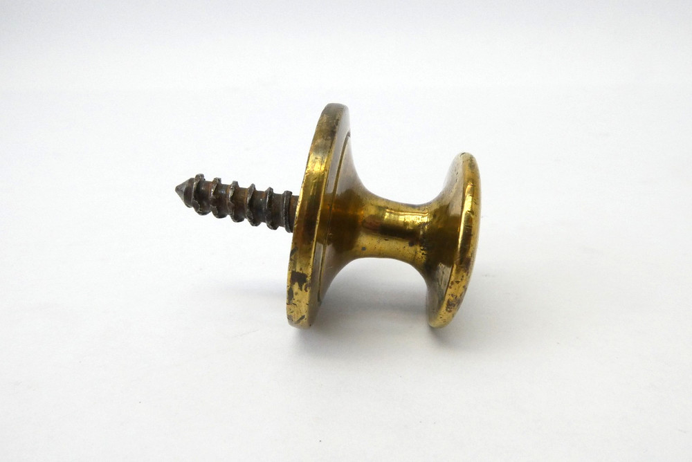 Antique Brass Cabinet Knob Pull Round Back Plate Single Screw Drawer Pull 1.75”
