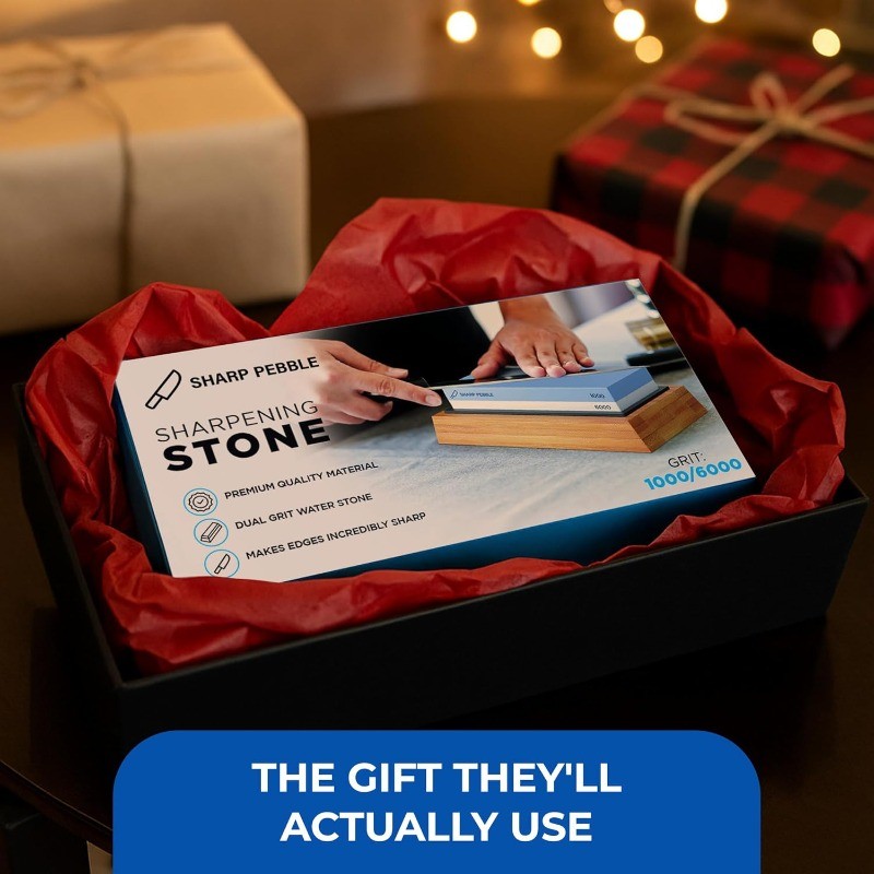 Sharp Pebble Dual-Grit Whetstone Kit (1000/6000) with Bamboo Base & Guide