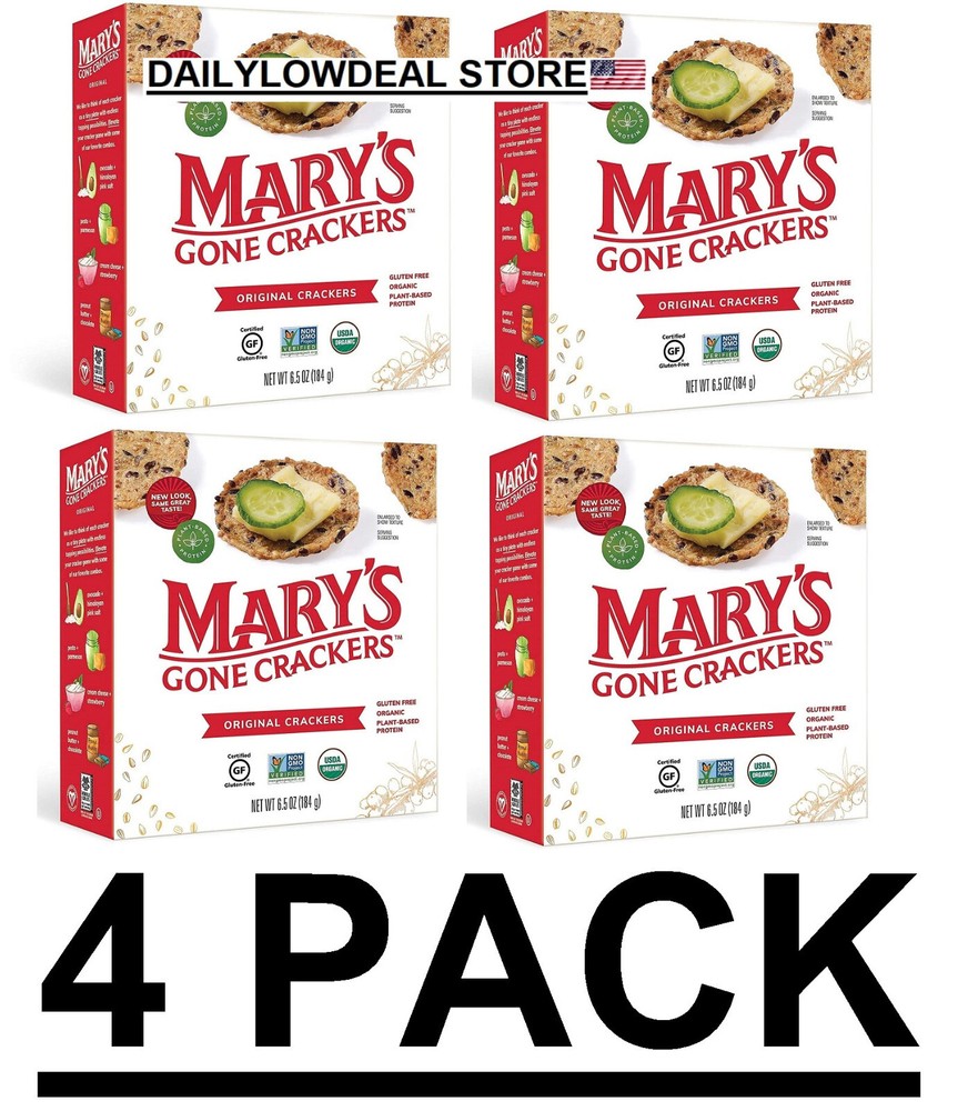 4 PACK - Mary's Gone Crackers Organic Crackers - Original 6.5 oz Boxes