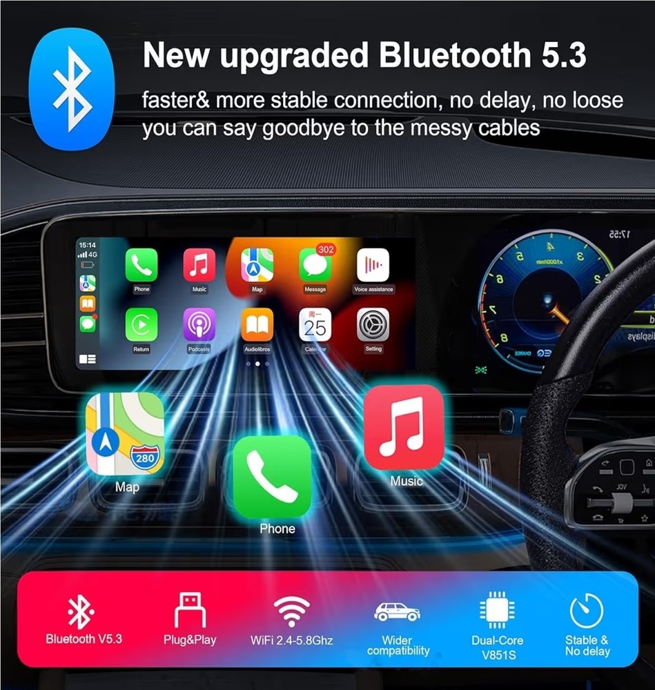 Wireless Adapter Convert Wired to Wireless for CarPlay＆Android Small Size