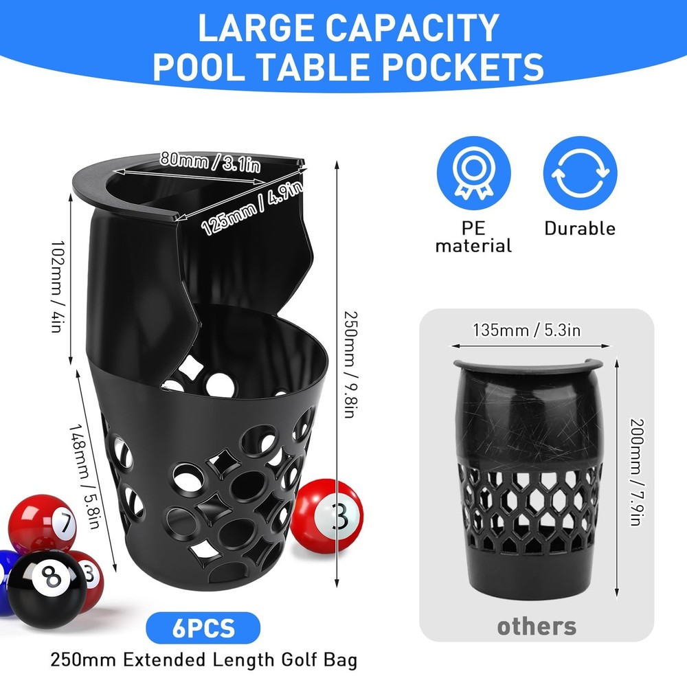 6 Pack Pool Table Pockets, Pool Table Web Pockets, Billiard Pool Table Access...