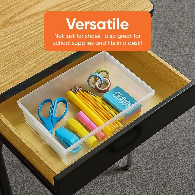 Shoe Box Modern Storage Container 2 Pack - 6.5 Quart/6 Liter, Stackable Plast...