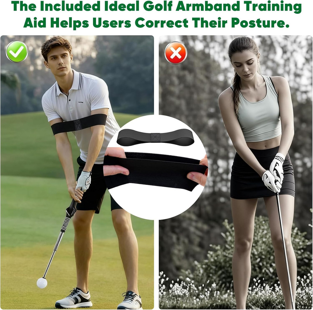 Retractable Golf Swing Training Aid - Audible Click Feedback Stick & Form Arm Ba