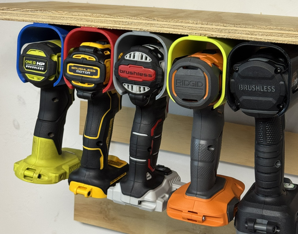 Drill Holders (2 Pack) - Undershelf or wall mount Drill/Driver Holder.