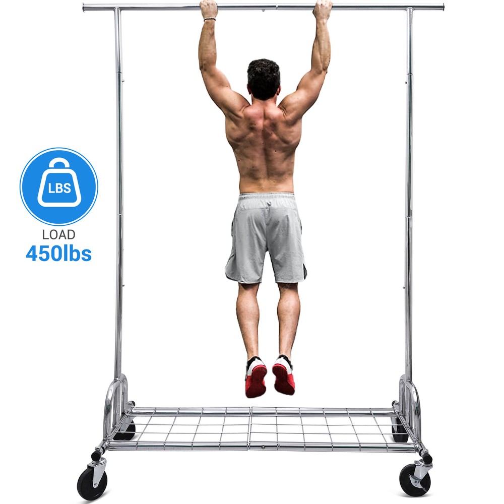 Singel Rail Garment Rack with Wheels Multi Purpose Clothes Storage Drying Hanger