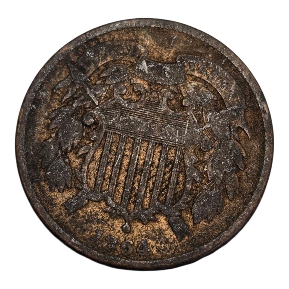 1864 2 Cent Piece Us Type Coin Medallic Alignment Error