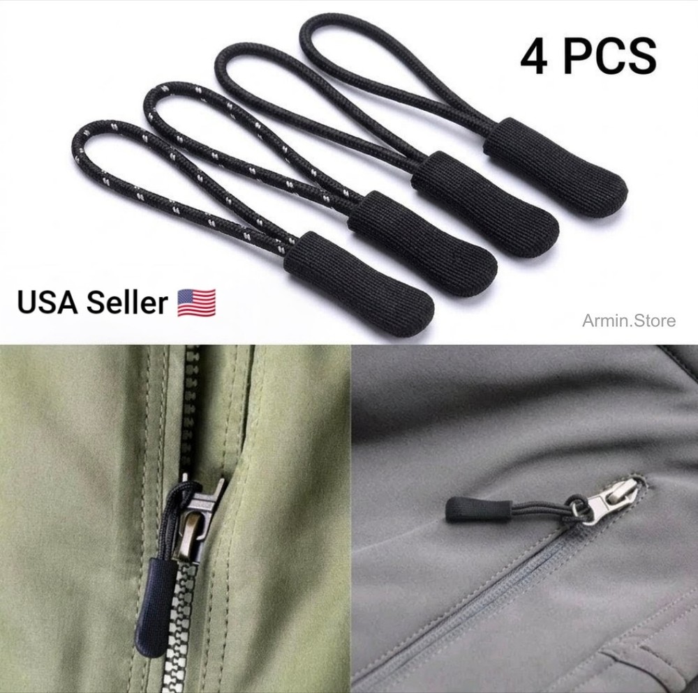 4PC Zipper Pull Puller End Fit Rope Tag Replacement Clip Broken Buckle Fixer Zip