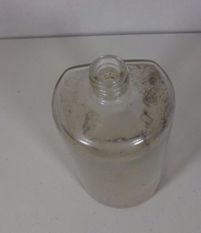 Vintage Clear Glass Bottle with 1 Flat Side 4 3/4"