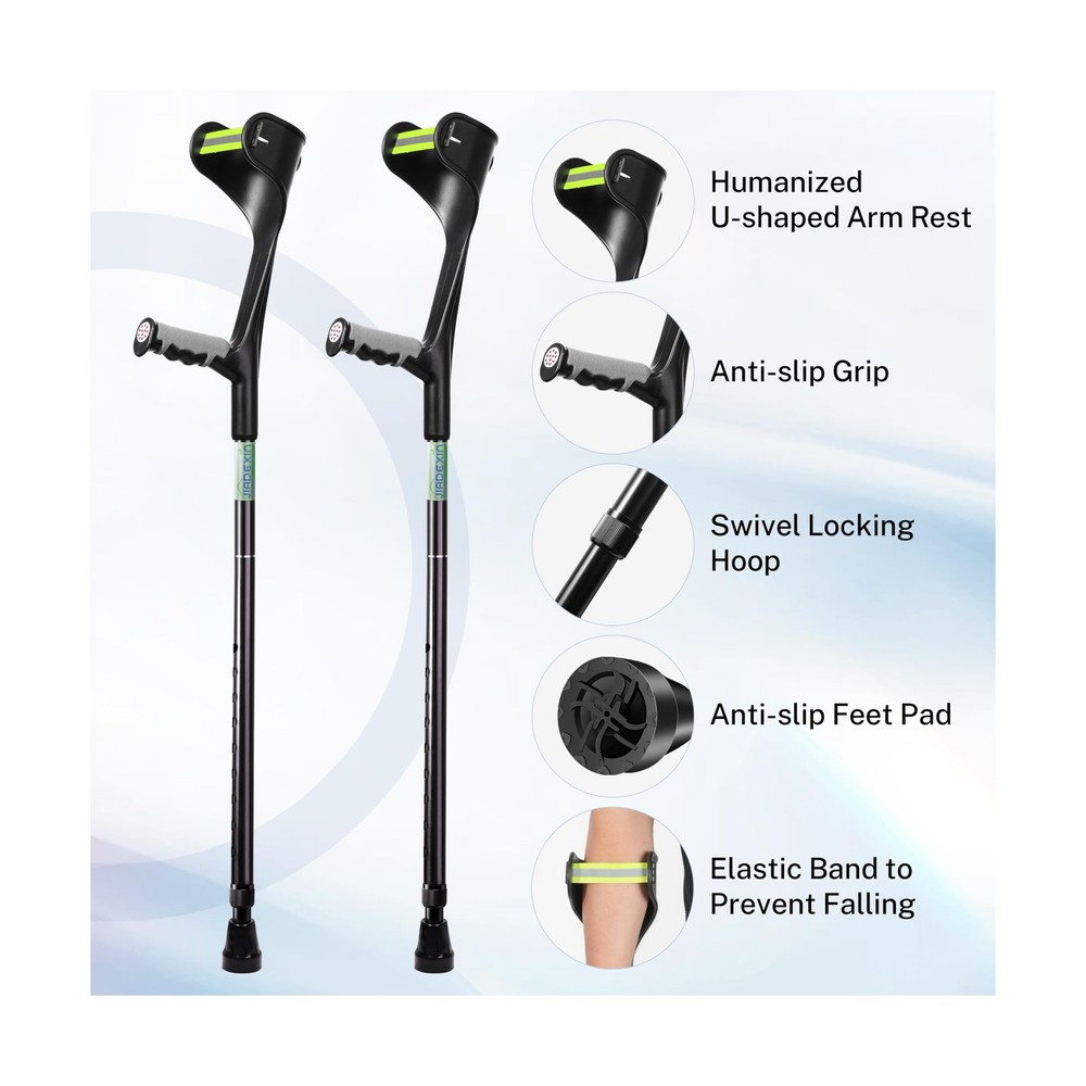 Forearm Crutches for Adults,Open Cuff,Handle with Light Reflector,Foldable an...